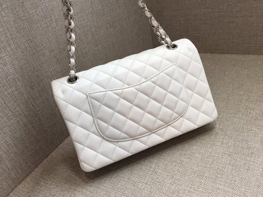 Medium Classic Flap Lambskin Bag AO1112 White/Silver